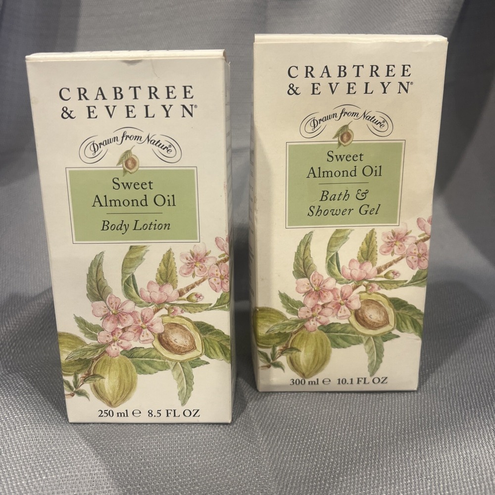 Crabtree & Evelyn London Sweet ALMOND Oil Body Lotion +‎ Shower Gel Set 1995 VTG